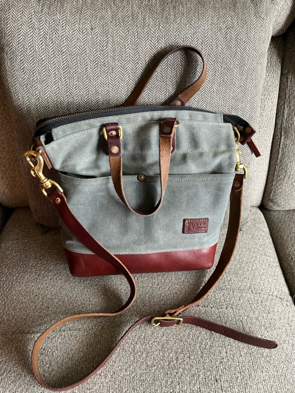 North End Bag Co. Charcoal Leona Style Canvas and Leather Bag